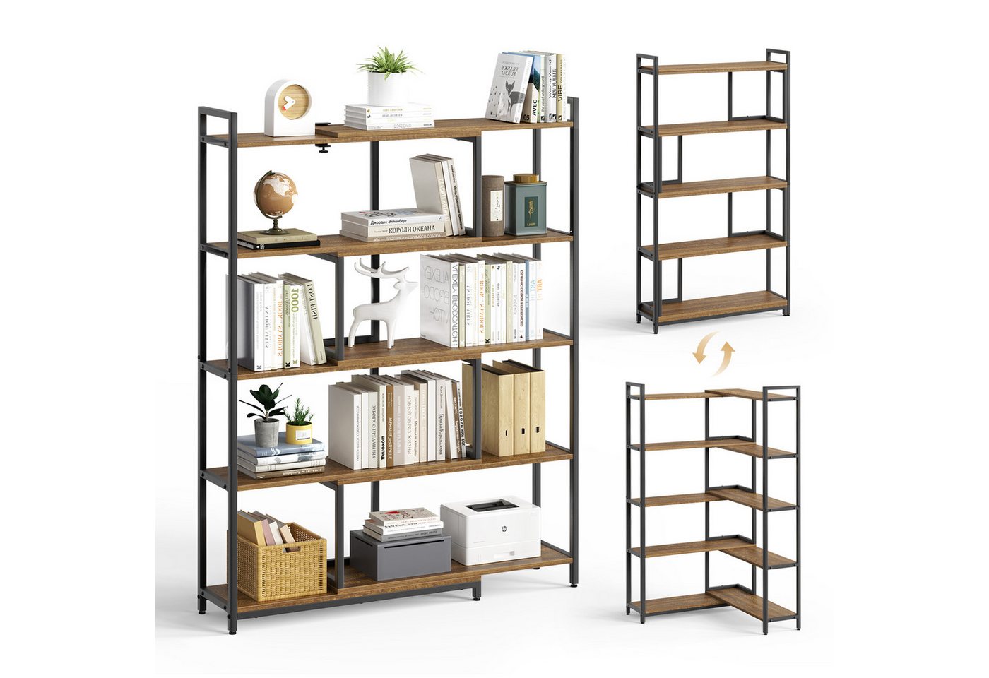 Mondeer Bücherregal Eckregal, Aufbewahrungsregal, 5-stufiges, Breite von 80-146cm verstellbar, Retro-Braun – Bild 3 von 5