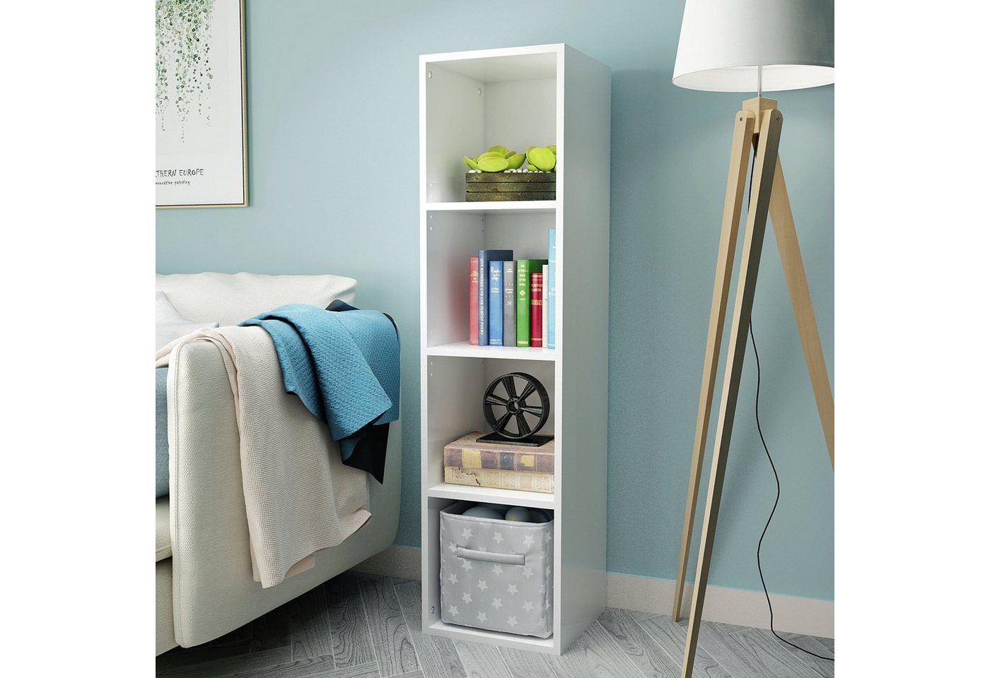 Mondeer Bücherregal Standregal, Wandregal, Bücherschrank aus Holz mit 4 Fächer, 30x30x120cm, Weiß – Bild 3 von 5