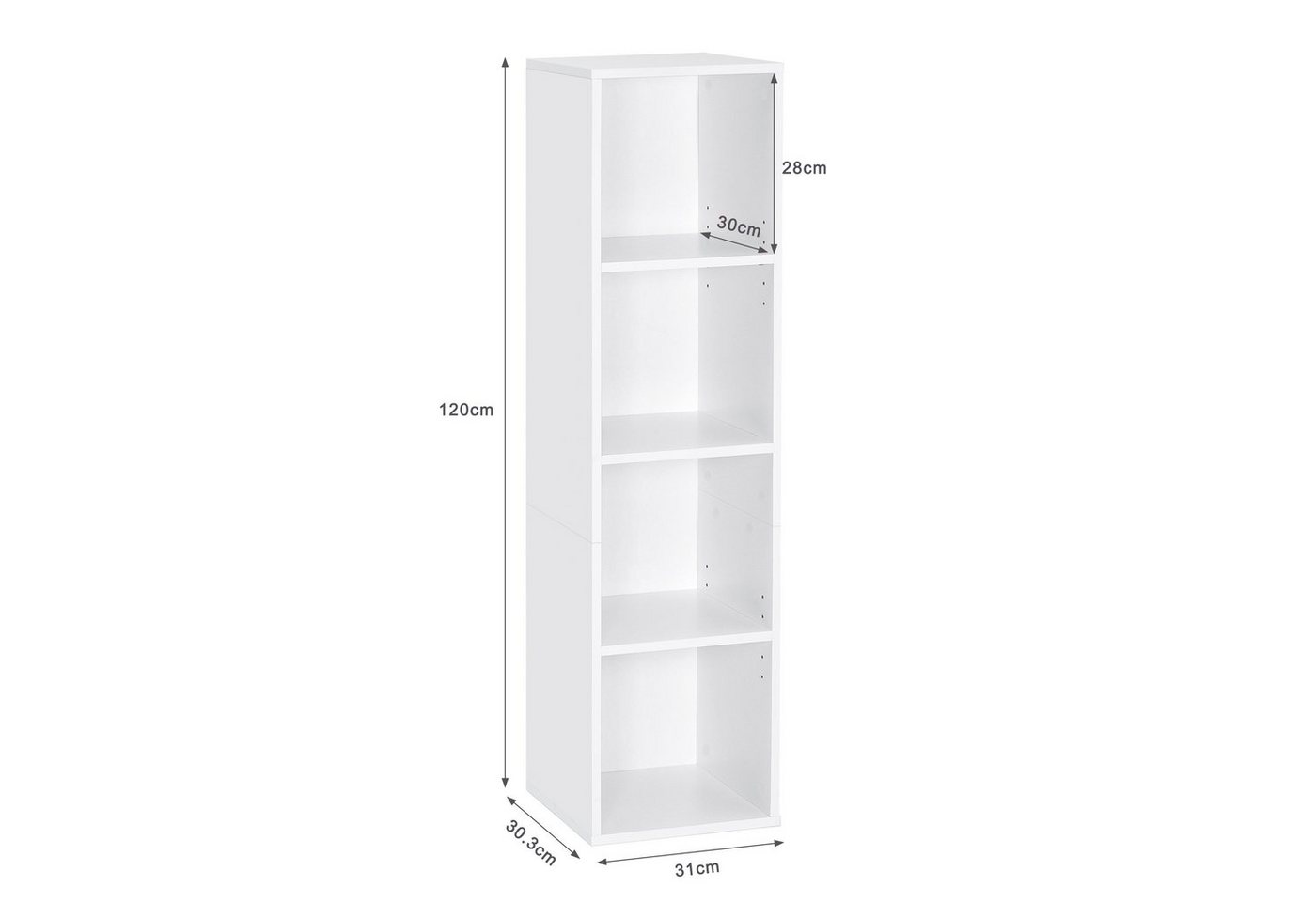 Mondeer Bücherregal Würfelregal, Standregal, Wandregal, Bücherschrank aus Holz mit 4 Fächer, Weiß – Bild 4 von 5