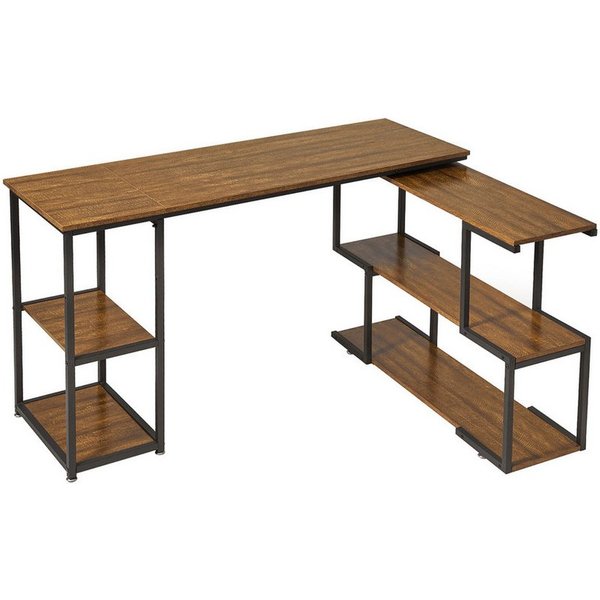 Mondeer Eckschreibtisch Computertisch, mit 360 Grad Drehbarem S-Regal, 2 Höhenverstellbare Regale, L-förmig