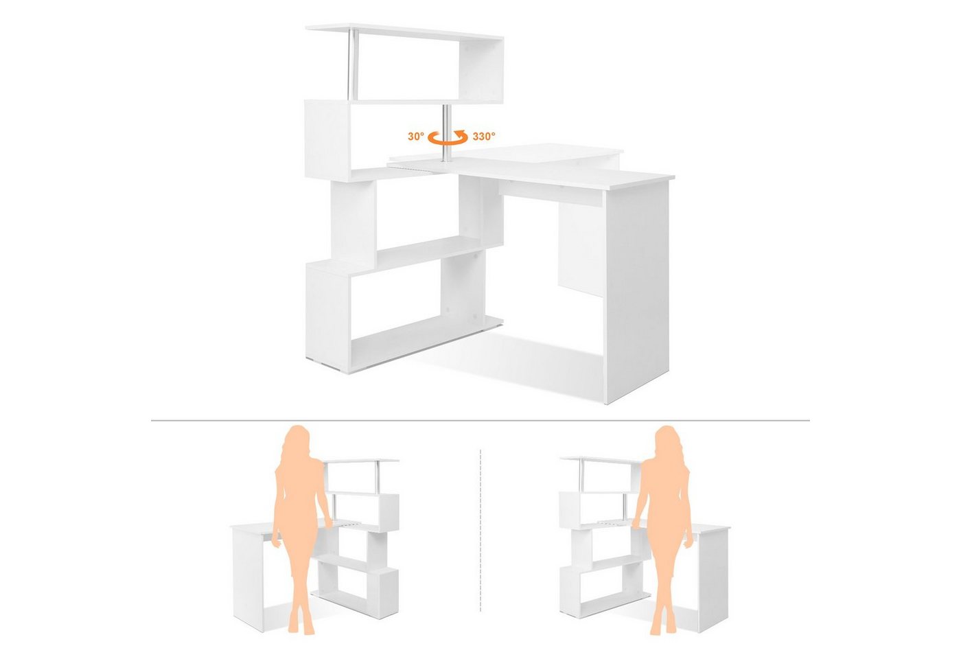 Mondeer Eckschreibtisch Schreibtisch, mit 360 Grad Drehbarem Bücherregal 157 x 45 x 130,5 cm – Bild 3 von 5
