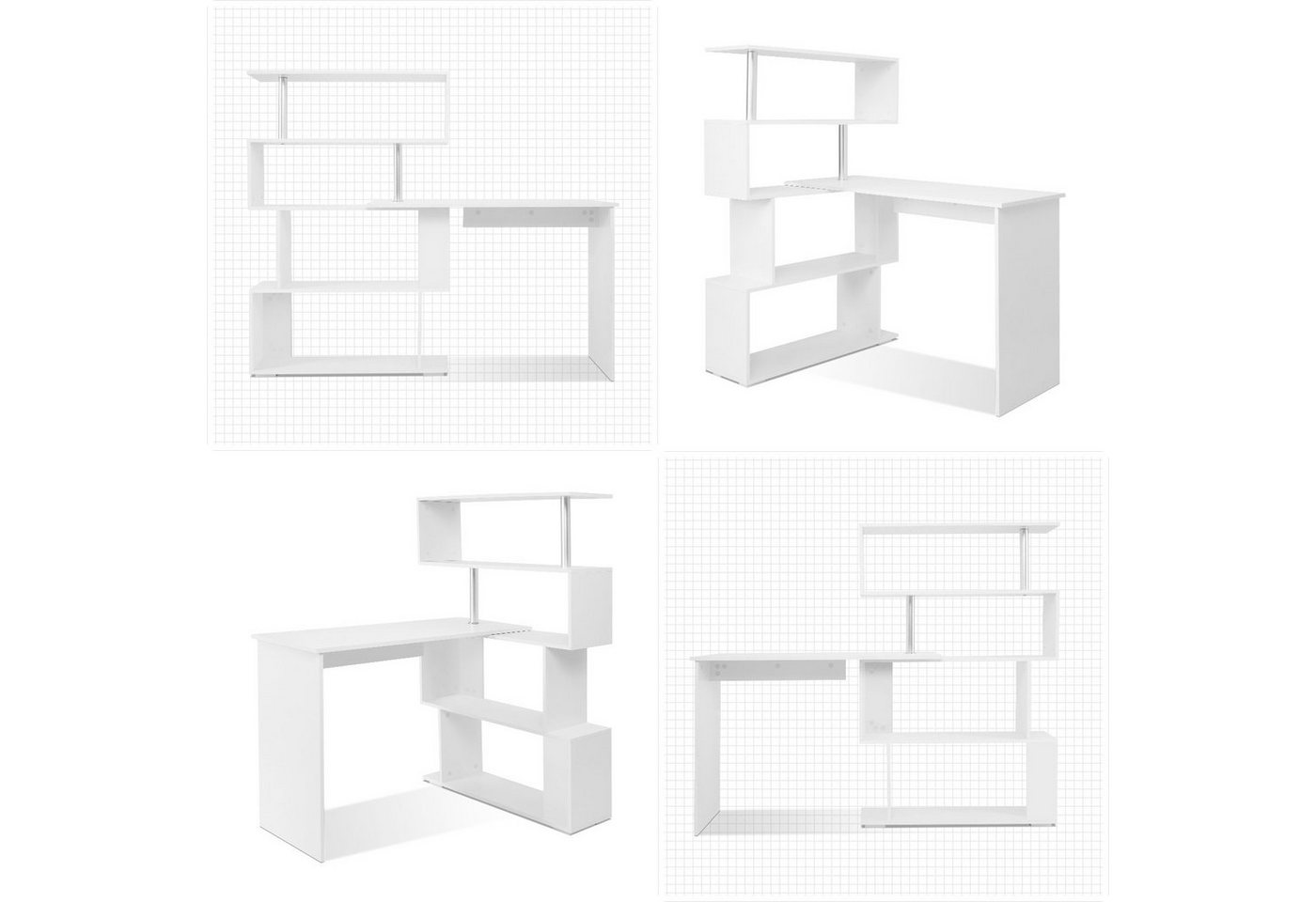 Mondeer Eckschreibtisch Schreibtisch, mit 360 Grad Drehbarem Bücherregal 157 x 45 x 130,5 cm – Bild 4 von 5