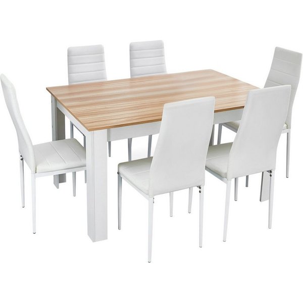 Mondeer Essgruppe Esszimmergruppe (Set, 7-tlg), mit 6 Weiß Stühlen