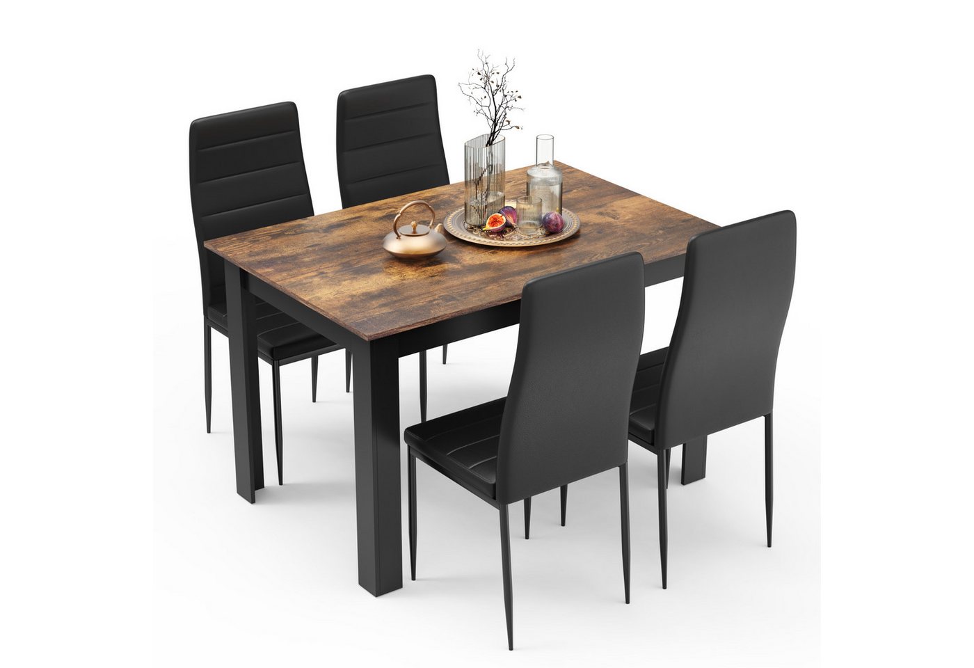Mondeer Essgruppe Esszimmergruppe (Set, 5-tlg), (1 Tisch + 4 Stühle), Spanplatte & Lederimitat, Zweifarbig, Ergonomisch – Bild 3 von 5