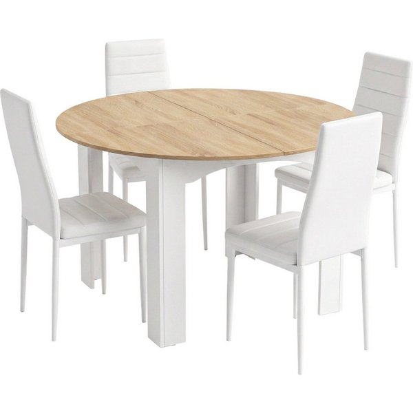 Mondeer Essgruppe Esszimmergruppe (Set, 5-tlg), (Esstisch 120 cm rund mit 4 Stühlen), EsszimmerSet für kleine Küchen & Apartments, Platzsparend