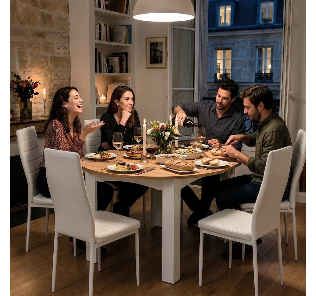 Mondeer Essgruppe Esszimmergruppe (Set, 5-tlg), (Esstisch 120 cm rund mit 4 Stühlen), EsszimmerSet für kleine Küchen & Apartments, Platzsparend – Bild 3 von 5