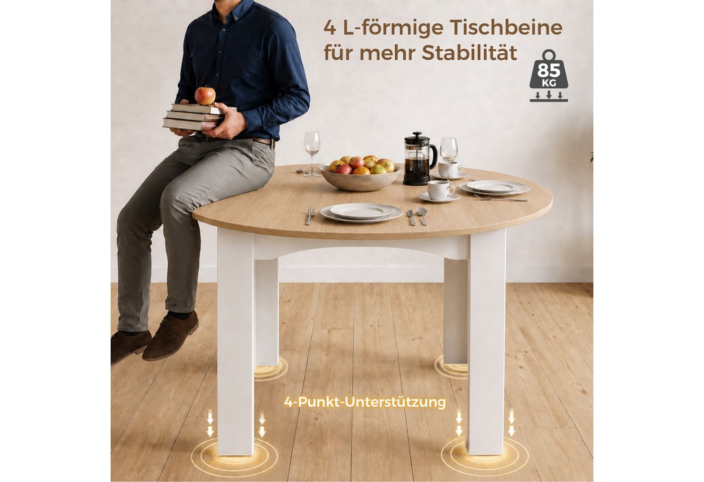Mondeer Essgruppe Esszimmergruppe (Set, 5-tlg), (Esstisch 120 cm rund mit 4 Stühlen), EsszimmerSet für kleine Küchen & Apartments, Platzsparend – Bild 5 von 5