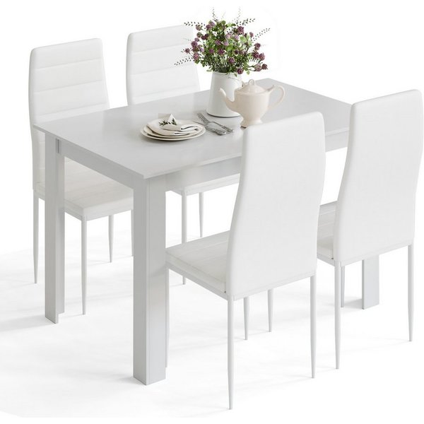 Mondeer Essgruppe Esszimmergruppe (Set, 5-tlg), (1 Tisch + 4 Stühle), Spanplatte & Lederimitat, Zweifarbig, Ergonomisch