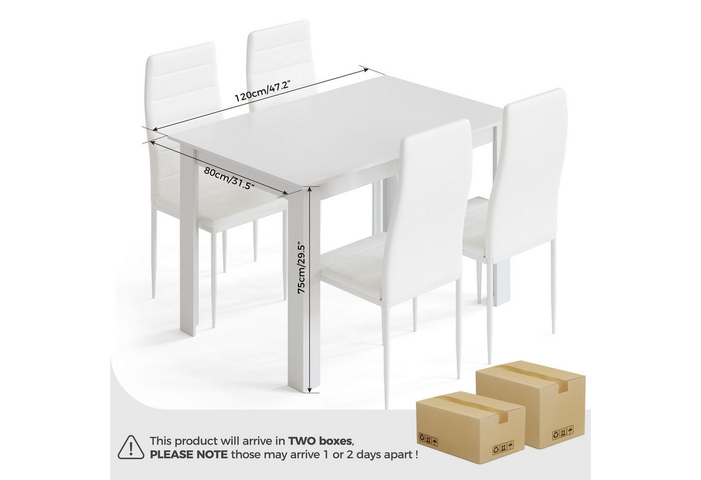 Mondeer Essgruppe Esszimmergruppe (Set, 5-tlg), (1 Tisch + 4 Stühle), Spanplatte & Lederimitat, Zweifarbig, Ergonomisch – Bild 3 von 5