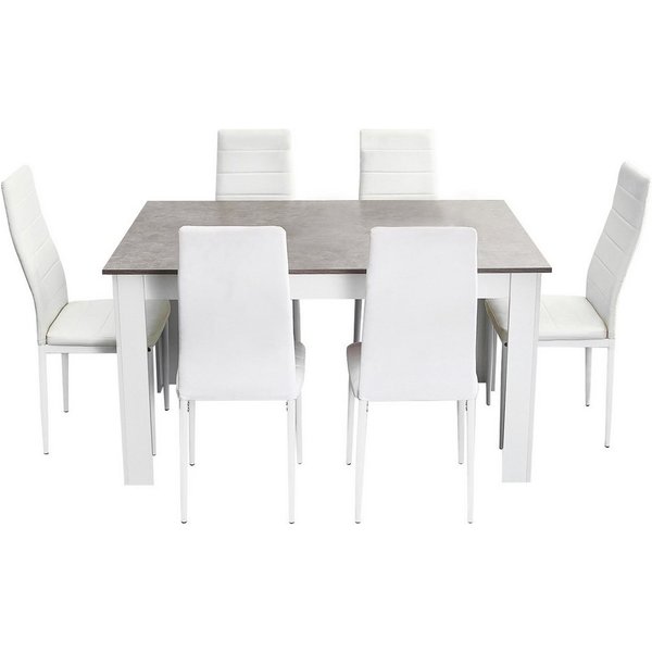 Mondeer Essgruppe Esszimmergruppe (Set, 7-tlg), mit 6 Weiß Stühlen
