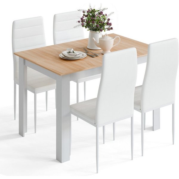 Mondeer Essgruppe Esszimmergruppe (Set, 5-tlg), (1 Tisch + 4 Stühle), Spanplatte & Lederimitat, Zweifarbig, Ergonomisch