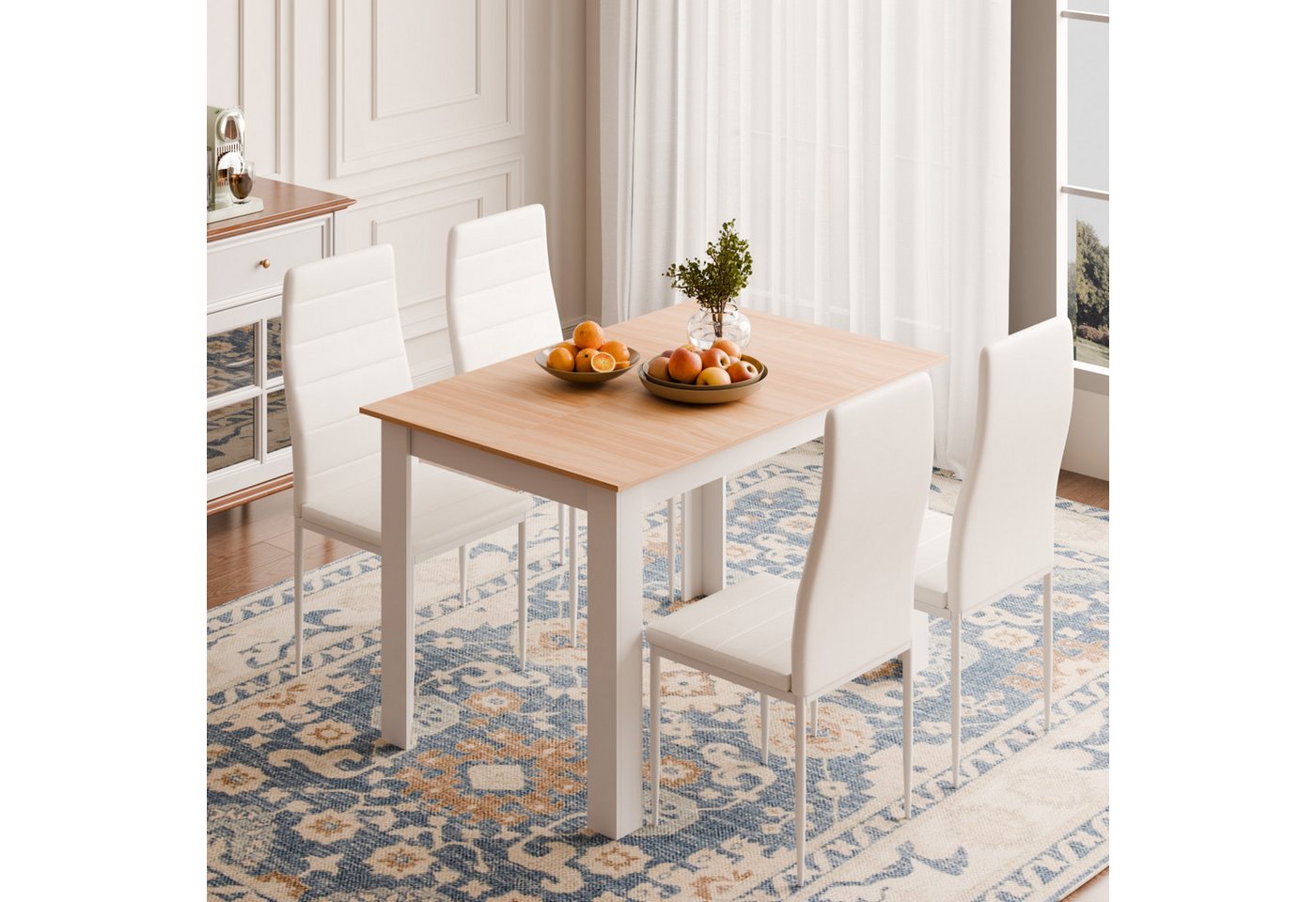 Mondeer Essgruppe Esszimmergruppe (Set, 5-tlg), (1 Tisch + 4 Stühle), Spanplatte & Lederimitat, Zweifarbig, Ergonomisch – Bild 2 von 5