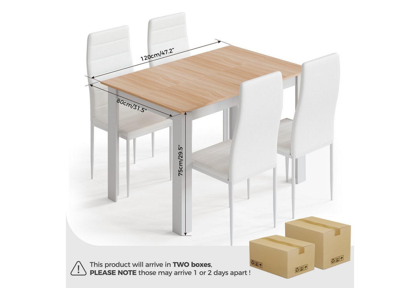 Mondeer Essgruppe Esszimmergruppe (Set, 5-tlg), (1 Tisch + 4 Stühle), Spanplatte & Lederimitat, Zweifarbig, Ergonomisch – Bild 3 von 5