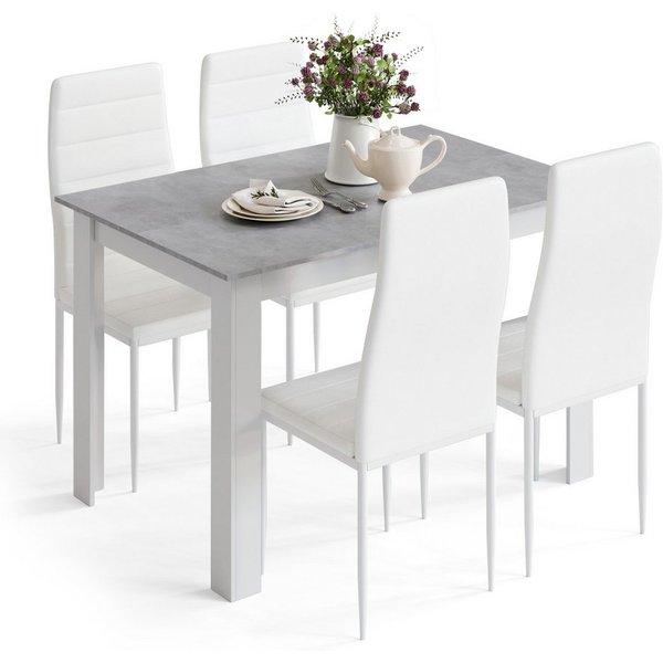 Mondeer Essgruppe Esszimmergruppe (Set, 5-tlg), (1 Tisch + 4 Stühle), Spanplatte & Lederimitat, Zweifarbig, Ergonomisch