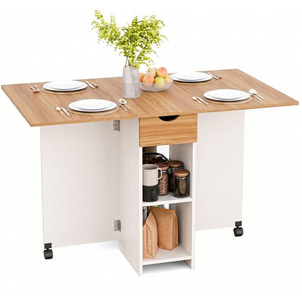 Mondeer Esstisch Klappbarer Esstisch, mit 1 Schublade und 2 Lagerregalkonsolen 72 x 120 x 75 cm