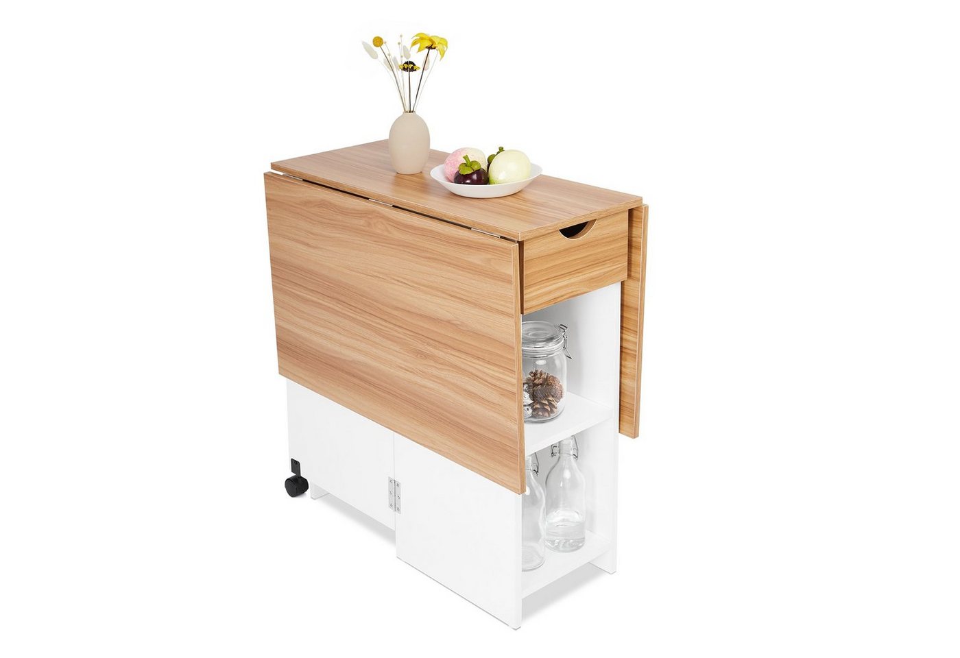 Mondeer Esstisch Klappbarer Esstisch, mit 1 Schublade und 2 Lagerregalkonsolen 72 x 120 x 75 cm – Bild 3 von 5
