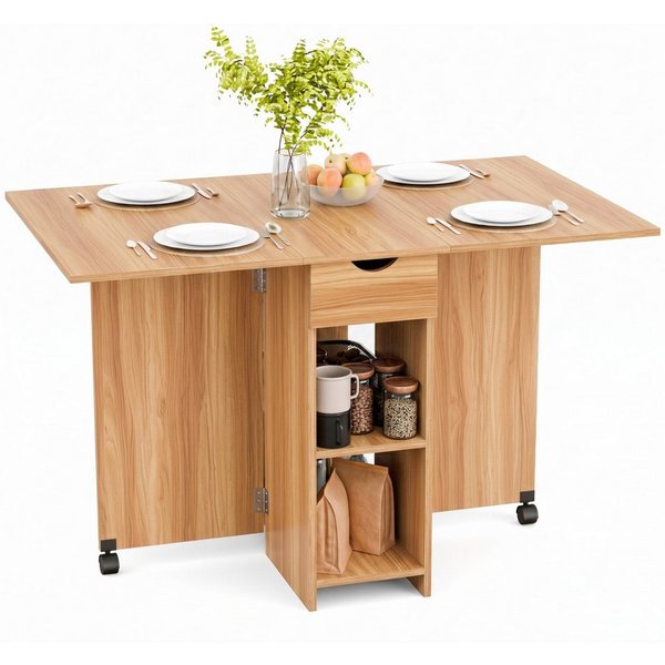 Mondeer Esstisch Klappbarer Esstisch, mit 1 Schublade und 2 Lagerregalkonsolen 72 x 120 x 75 cm