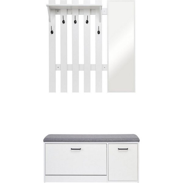 Mondeer Garderoben-Set (2-St), Garderobe mit Schuhbank, Garderobenpaneel mit Spiegel und 5 Haken
