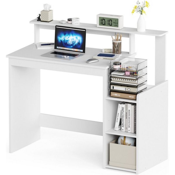 Mondeer Schreibtisch Computertisch, mit verstellbarem Ablagefach, Monitorhalterung, 110 x 48 x 93 cm, weiß