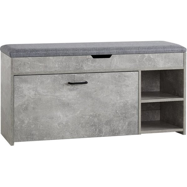 Mondeer Schuhbank Schuhhocker, mit Sitzfläche, mit Klappschublade, 100 x 30 x 52 cm, Weiß + Grau
