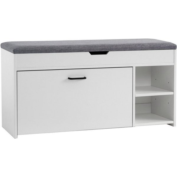 Mondeer Schuhbank Schuhhocker, mit Sitzfläche, mit Klappschublade, 100 x 30 x 52 cm, Weiß + Grau