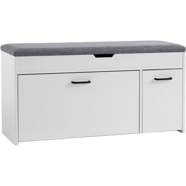 Mondeer Schuhbank Schuhhocker, mit Sitzfläche, mit Klappschublade, 100 x 30 x 52 cm, Weiß + Grau
