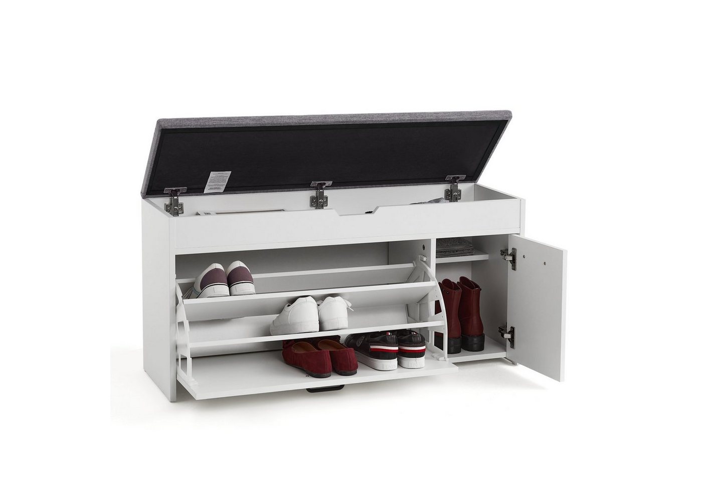 Mondeer Schuhbank Schuhhocker, mit Sitzfläche, mit Klappschublade, 100 x 30 x 52 cm, Weiß + Grau – Bild 2 von 5