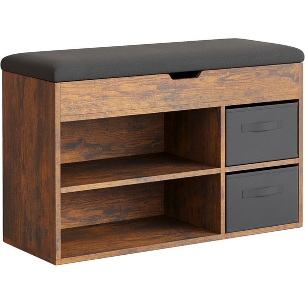 Mondeer Schuhbank Schuhhocker (80 x 48 x 30 cm), Holzschuhablage mit Stoffschublade und aufklappbarem Sitzfläche