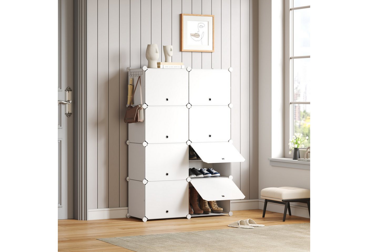 Mondeer Schuhregal Schuhschrank, Kunststoff-Schuhschrank mit Tür, Platzsparend, für 32 Paar Schuhe – Bild 2 von 5