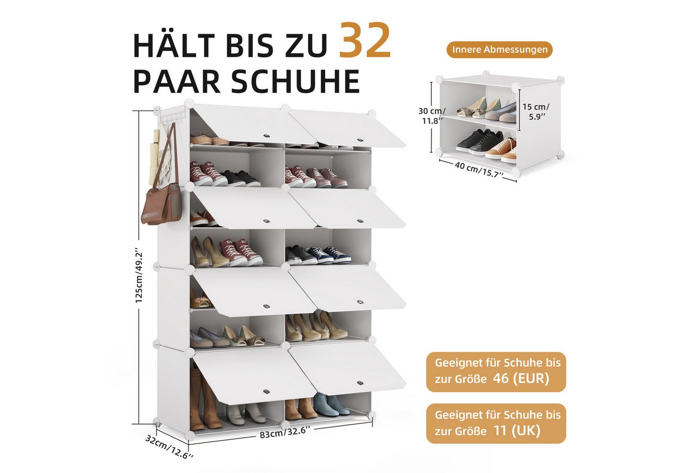 Mondeer Schuhregal Schuhschrank, Kunststoff-Schuhschrank mit Tür, Platzsparend, für 32 Paar Schuhe – Bild 4 von 5