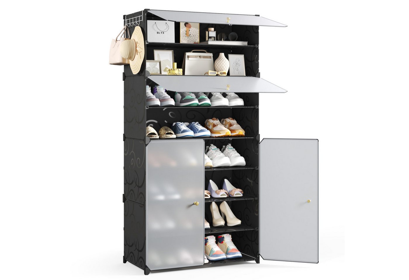 Mondeer Schuhregal Schuhschrank, mit Tür, Kunststoff, Platzsparend, 8 Ebenen für 24 Paar Schuhe – Bild 3 von 5