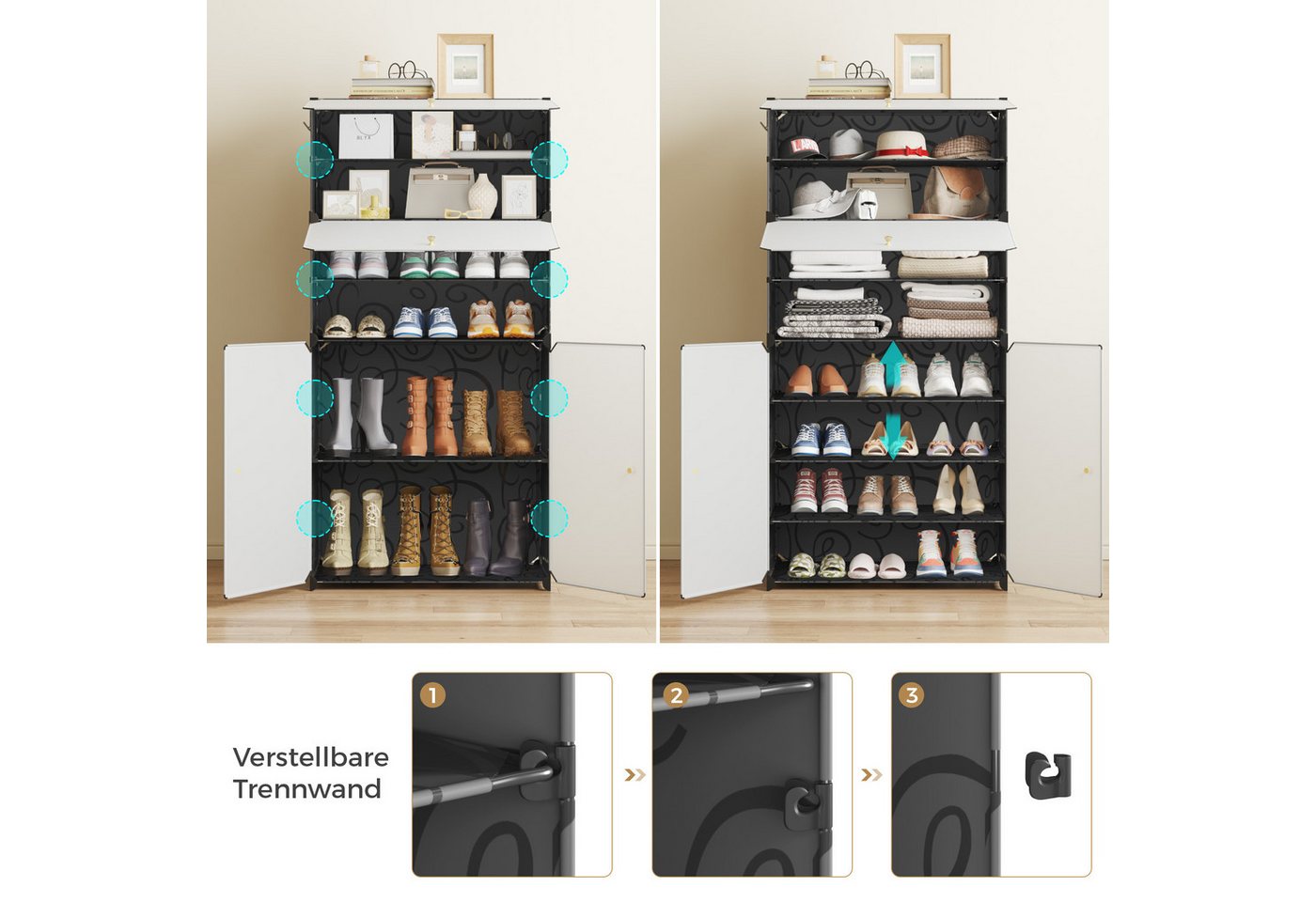 Mondeer Schuhregal Schuhschrank, mit Tür, Kunststoff, Platzsparend, 8 Ebenen für 24 Paar Schuhe – Bild 5 von 5