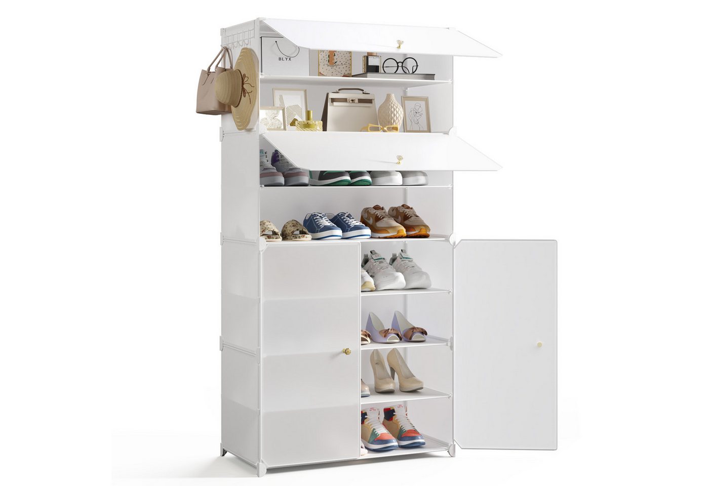 Mondeer Schuhregal Schuhschrank, mit Tür, Kunststoff, Platzsparend, 8 Ebenen für 24 Paar Schuhe – Bild 3 von 5