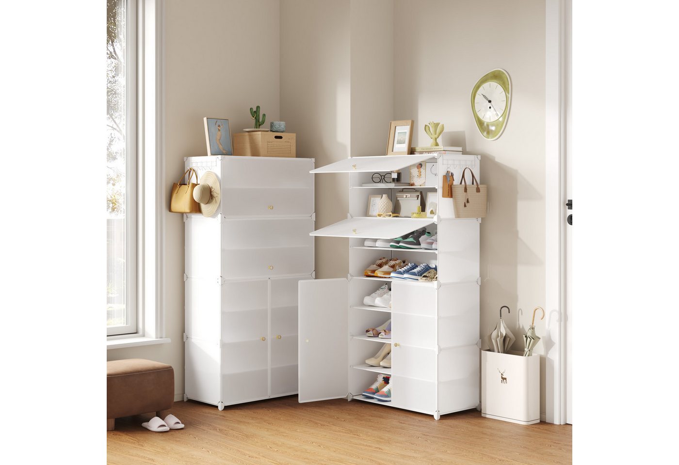 Mondeer Schuhregal Schuhschrank, mit Tür, Kunststoff, Platzsparend, 8 Ebenen für 24 Paar Schuhe – Bild 4 von 5
