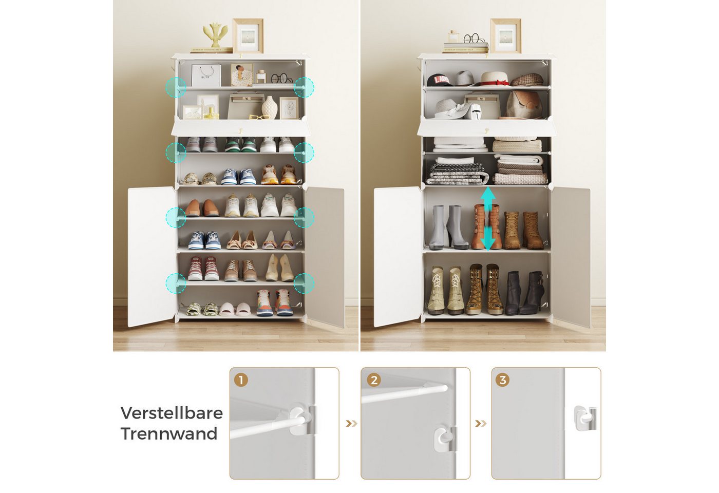 Mondeer Schuhregal Schuhschrank, mit Tür, Kunststoff, Platzsparend, 8 Ebenen für 24 Paar Schuhe – Bild 5 von 5