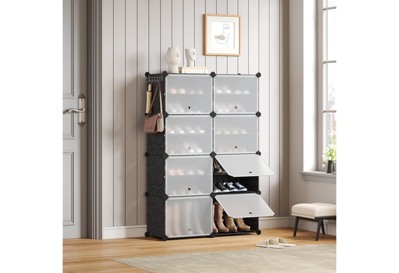 Mondeer Schuhregal Schuhschrank, Kunststoff-Schuhschrank mit Tür, Platzsparend, für 32 Paar Schuhe – Bild 2 von 5