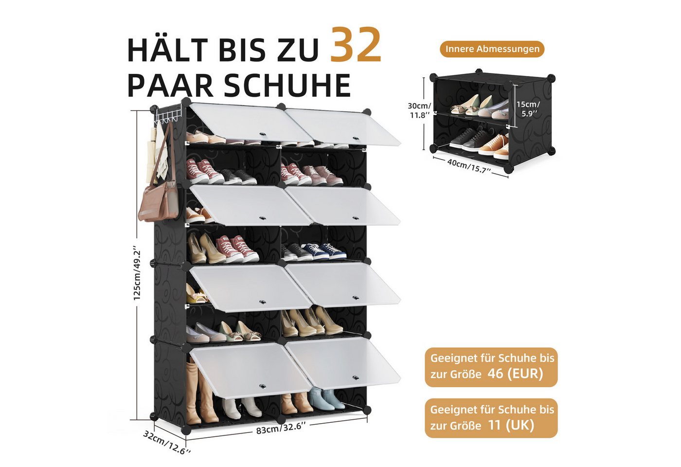 Mondeer Schuhregal Schuhschrank, Kunststoff-Schuhschrank mit Tür, Platzsparend, für 32 Paar Schuhe – Bild 4 von 5