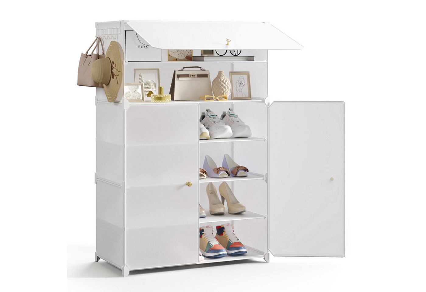 Mondeer Schuhregal Schuhschrank, mit Tür, Kunststoff, Platzsparend, 6 Ebenen für 18 Paar Schuhe – Bild 3 von 5