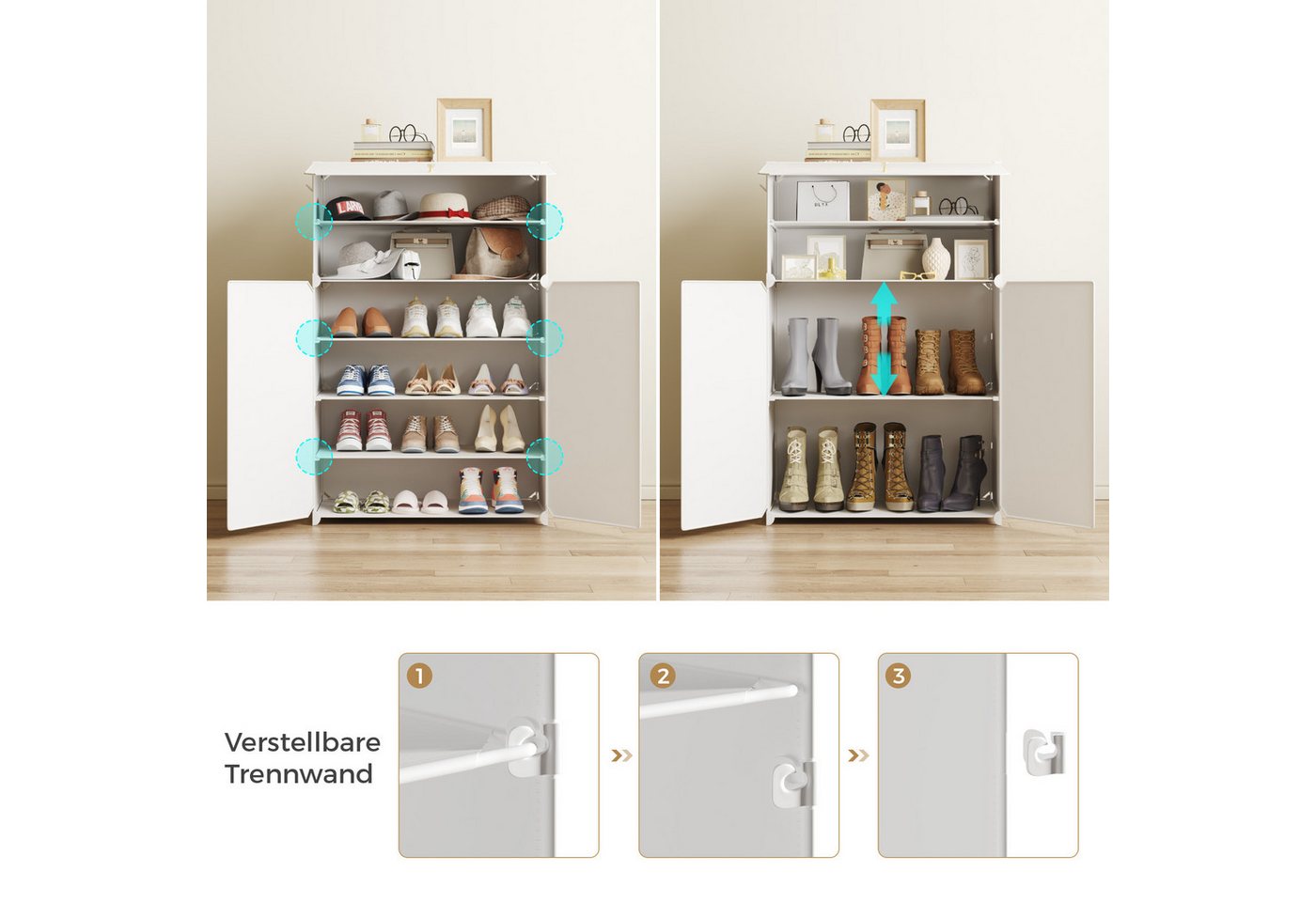 Mondeer Schuhregal Schuhschrank, mit Tür, Kunststoff, Platzsparend, 6 Ebenen für 18 Paar Schuhe – Bild 5 von 5