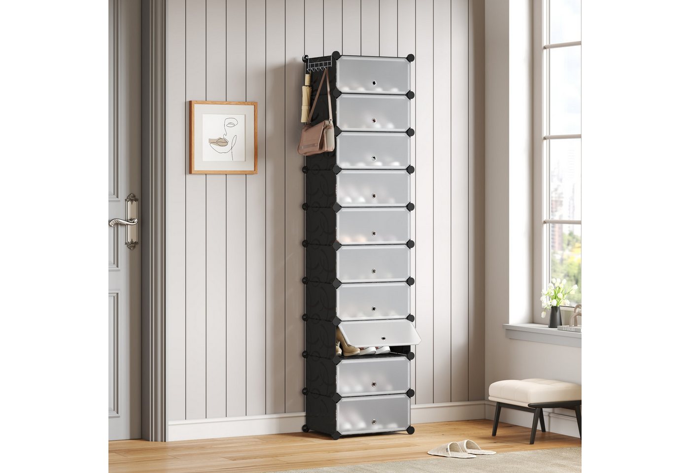 Mondeer Schuhregal Schuhschrank, Kunststoff-Schuhschrank mit Tür, Platzsparend, für 10-20 Paar Schuhe – Bild 2 von 5