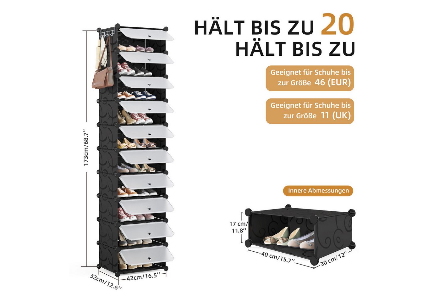 Mondeer Schuhregal Schuhschrank, Kunststoff-Schuhschrank mit Tür, Platzsparend, für 10-20 Paar Schuhe – Bild 5 von 5