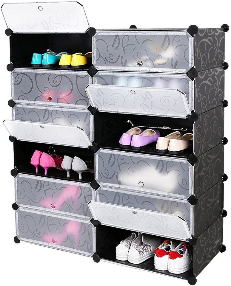 Mondeer Schuhregal Schuhschrank, mit Tür, DIY Schuhschrank, 12 Fächer, Kunststoff, 95x37x107cm – Bild 5 von 5