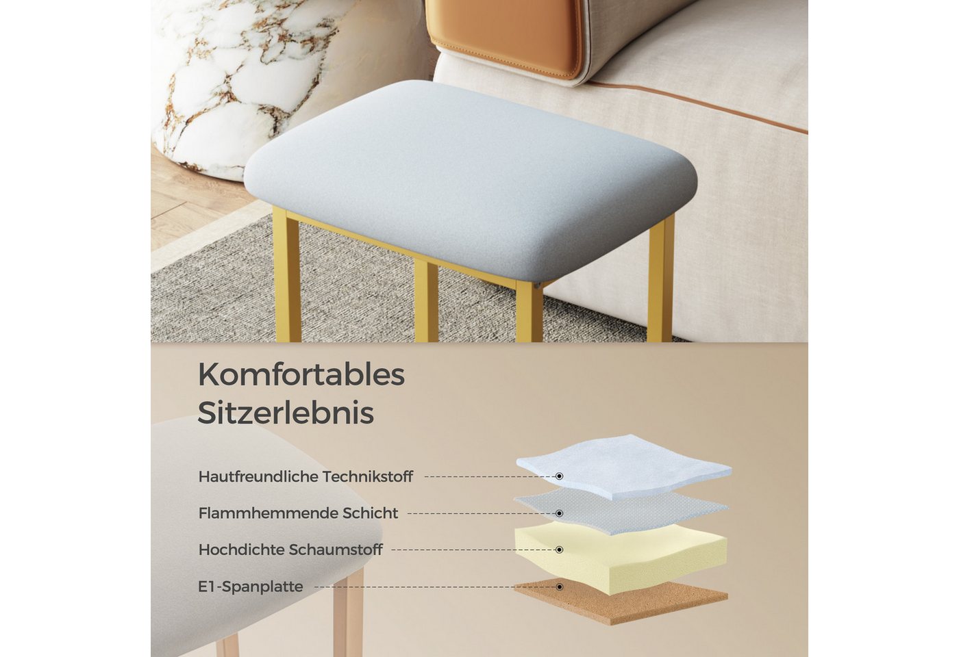 Mondeer Sitzhocker Schminktisch-Hocker, mit Polsterung & Metallgestell 41x31x44,5 cm – Bild 4 von 5
