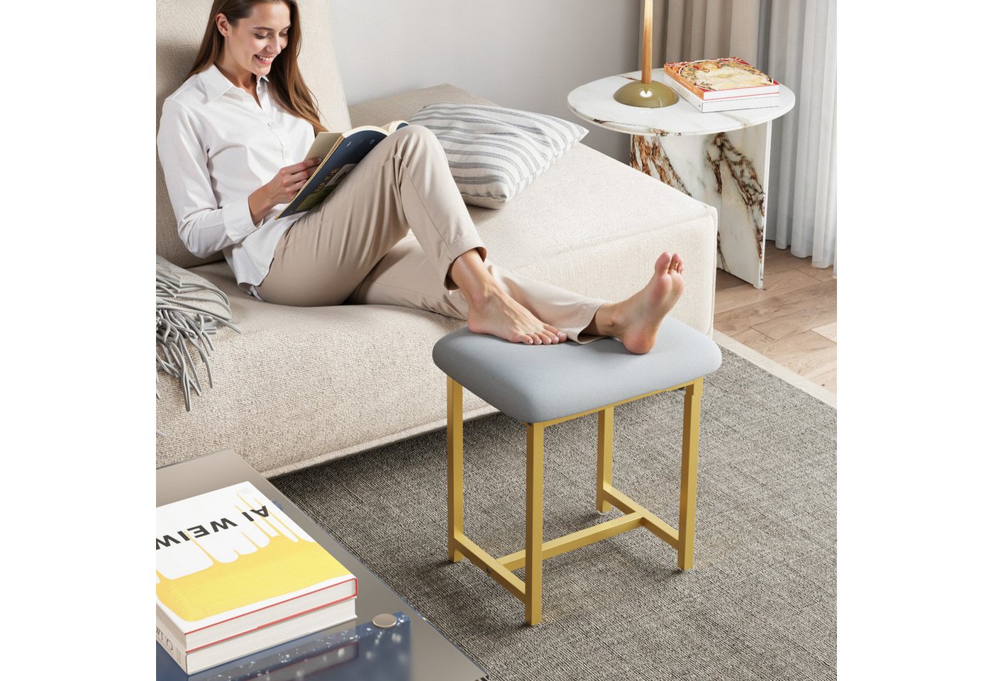 Mondeer Sitzhocker Schminktisch-Hocker, mit Polsterung & Metallgestell 41x31x44,5 cm – Bild 5 von 5