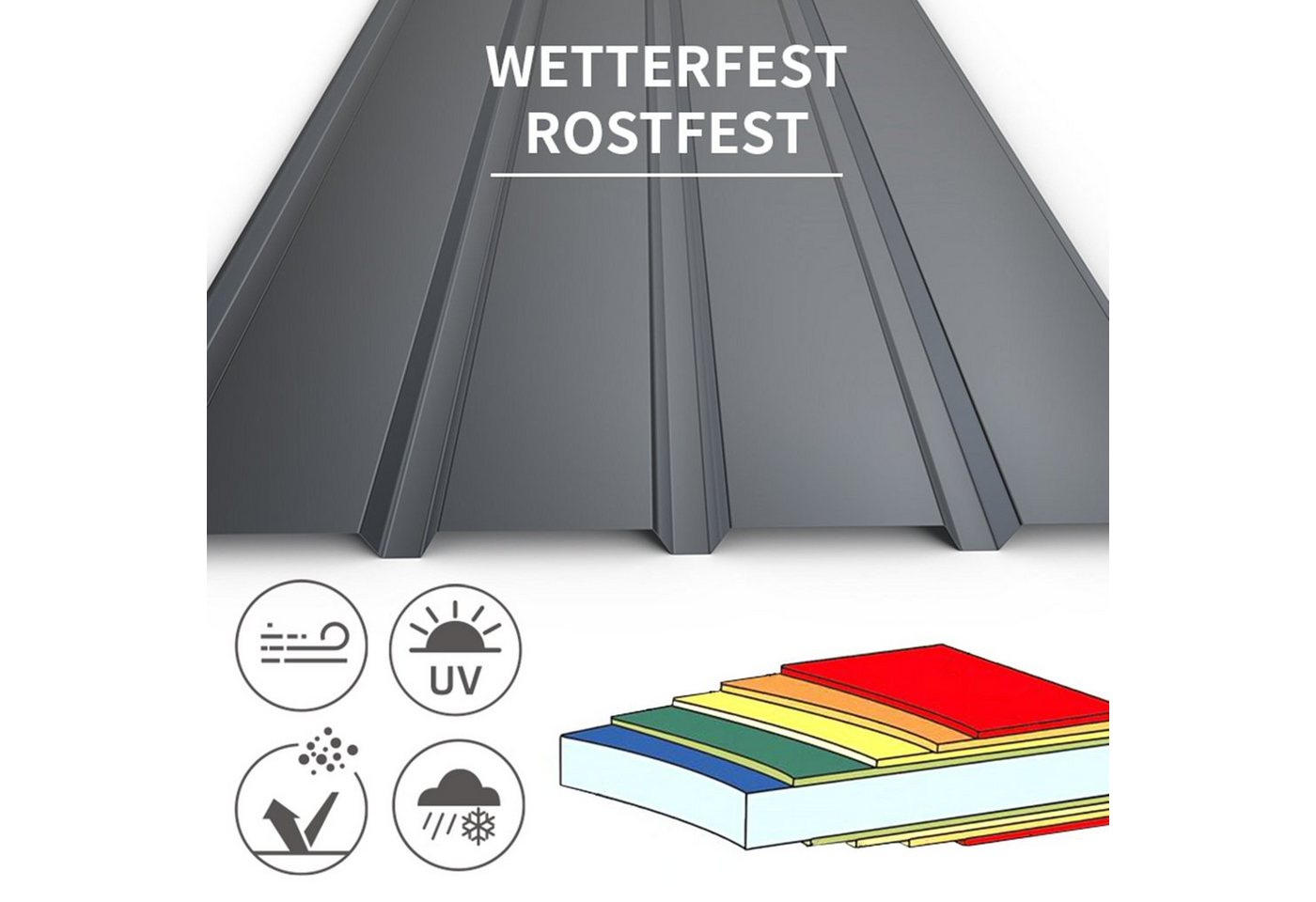 Mondeer Wellplatte Dachplatten(12-tlg), (12-St), 12x Trapezblech 115cm x 45cm verzinkt Profilblech Dachblech – Bild 4 von 5