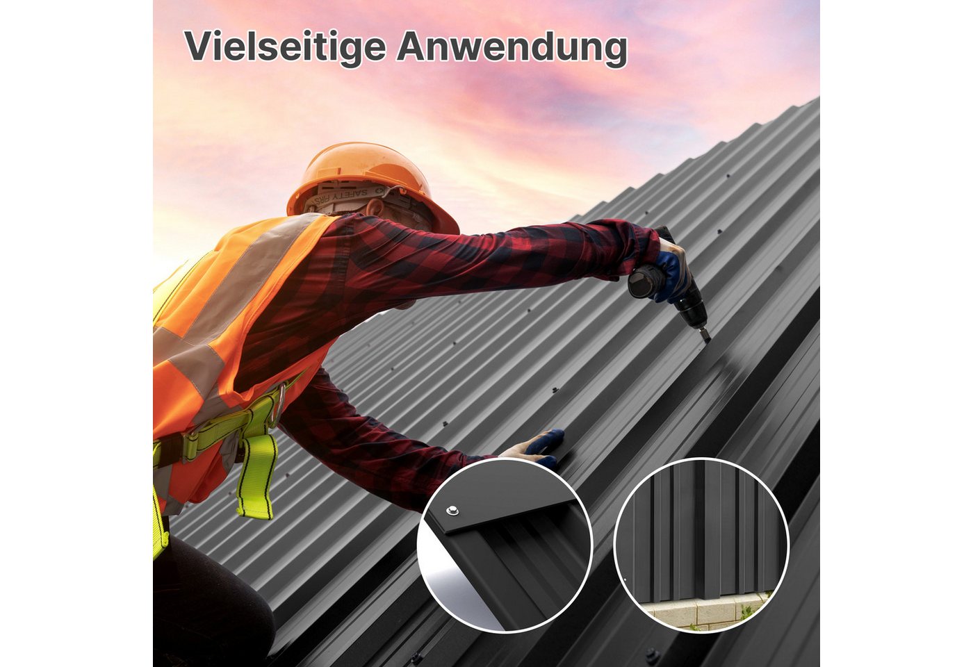Mondeer Wellplatte Dachplatten(14-tlg), 0,25 mm, (Metall Trapezblech, 14-St), Wellblechplatten für Dach, 7m², 110*46cm, Schwarz – Bild 4 von 5