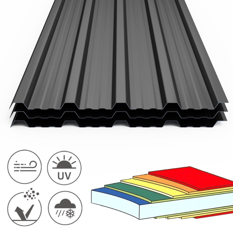 Mondeer Wellplatte Dachplatten(14-tlg), 0,25 mm, (Metall Trapezblech, 14-St), Wellblechplatten für Dach, 7m², 110*46cm, Schwarz – Bild 5 von 5