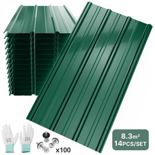 Mondeer Wellplatte Dachplatten(14-tlg), 0,25 mm, (14-St., inkl. 100 Schrauben), Trapezblech-Set, 8,3 m² Abdeckfläche, 105*57cm, Dunkelgrau