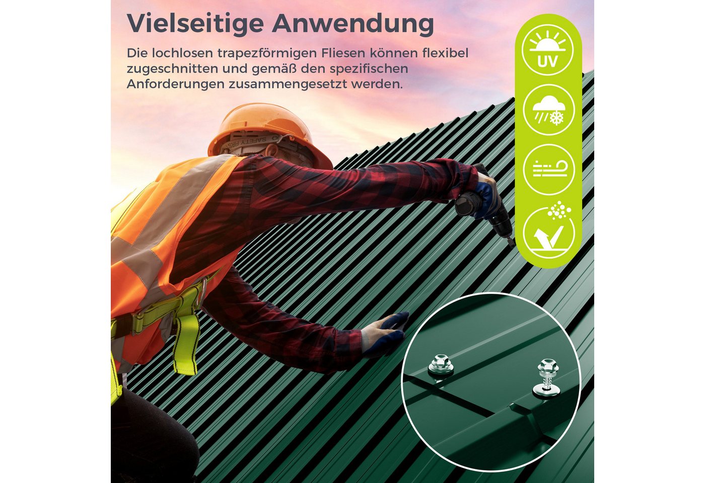 Mondeer Wellplatte Dachplatten(14-tlg), 0,25 mm, (14-St., inkl. 100 Schrauben), Trapezblech-Set, 8,3 m² Abdeckfläche, 105*57cm, Dunkelgrau – Bild 5 von 5