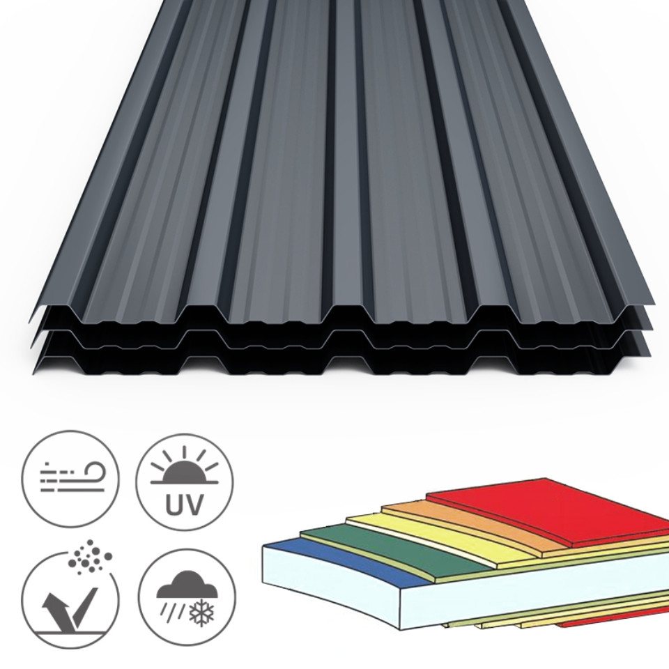 Mondeer Wellplatte Dachplatten(14-tlg), 0,25 mm, 7 m², (Metall Trapezblech, 14-St), Wellblechplatten für Dach, 7m², 110*46cm, Dunkelgrau – Bild 3 von 5